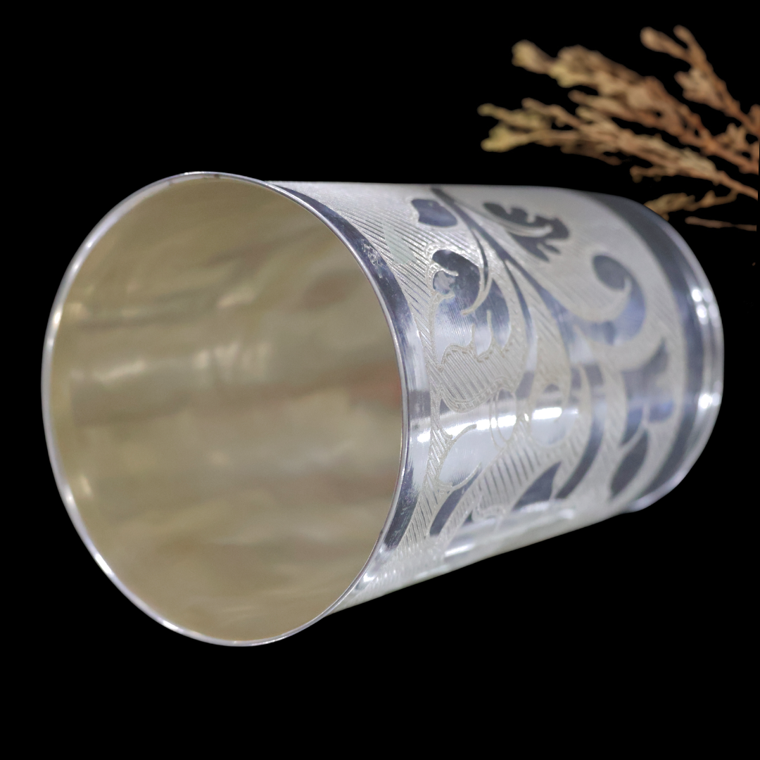 Silver Phool Nakshi Glass – Floral Engraved Design