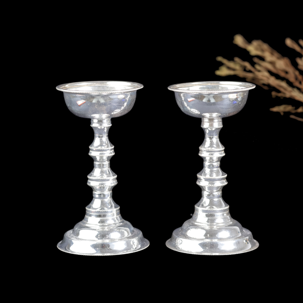 Silver Traditional Deepam Set – Classic Silver Oil Lamps for Pooja
