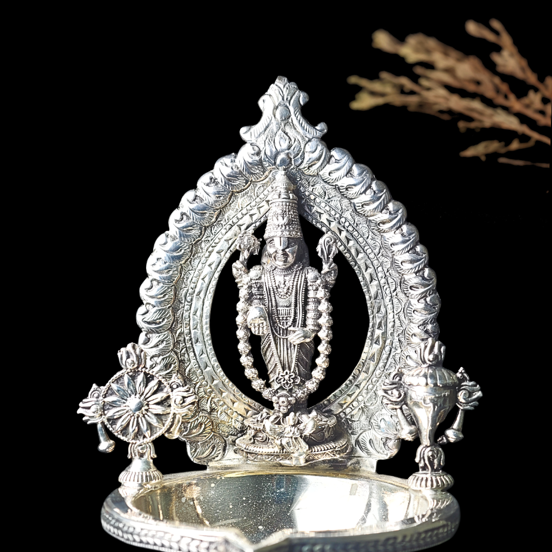 Antique Silver Deepam – Lord Venkateswara Design