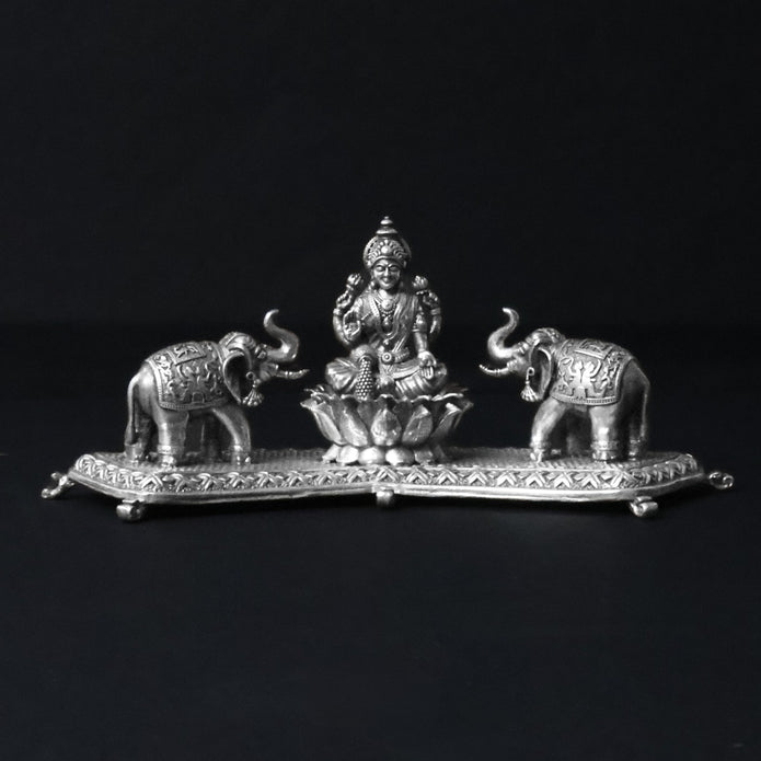 Traditional Silver Lakshmi Idol with Elephant Decorative Tray