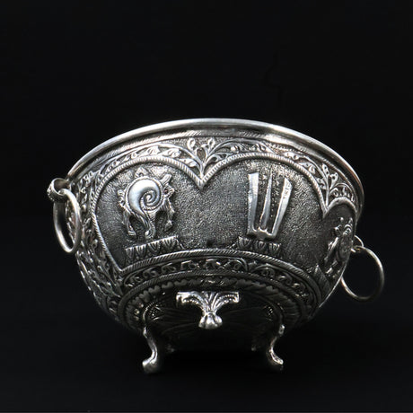 92.5 Silver Divine Pooja Bowl – Shankh Chakra Namam Designer Bowl