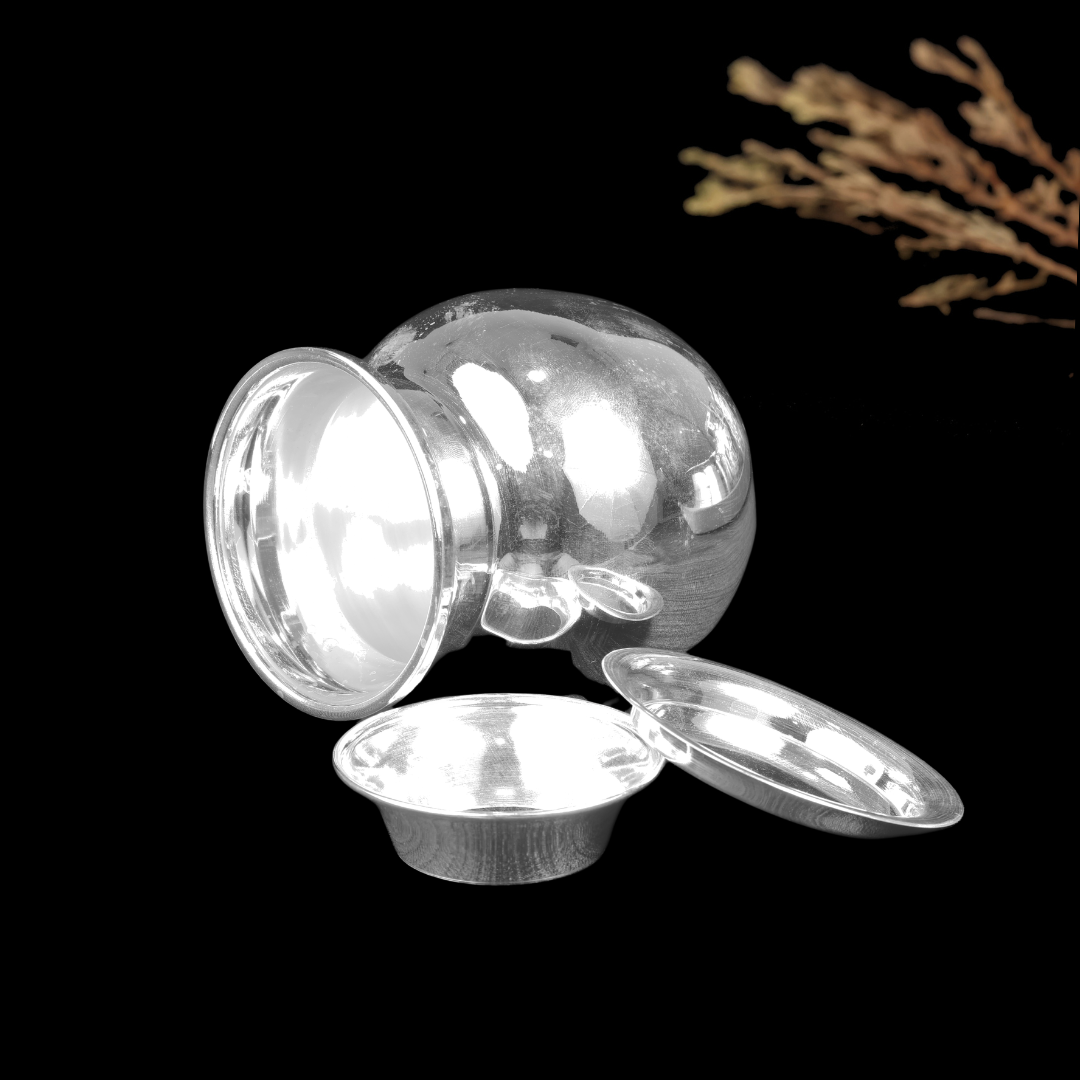 Silver Chambu with Cap & Holder – Traditional Silver Pooja Set