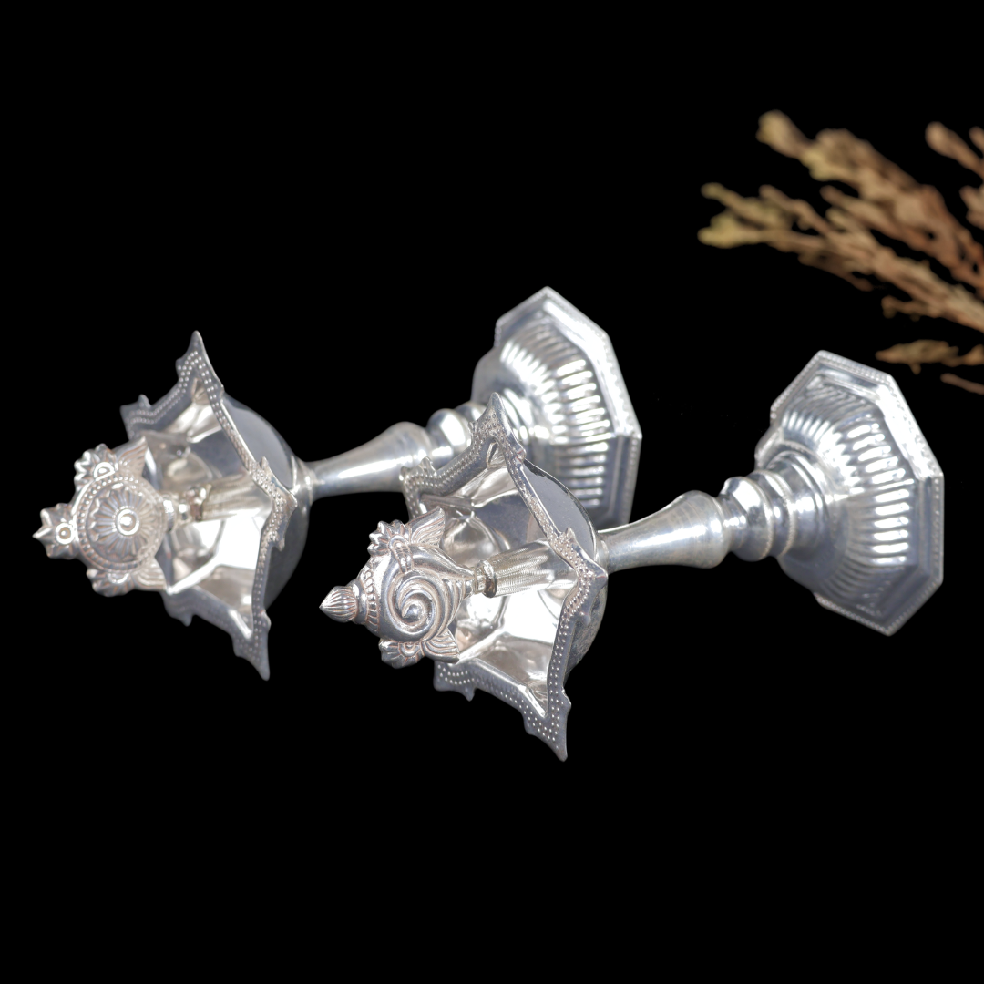 Silver Deepam Set – Traditional Silver Oil Lamps for Pooja