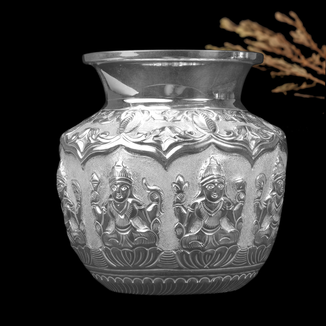 Silver Lakshmi Nakshi Chambu – Traditional Silver Kalash for Pooja