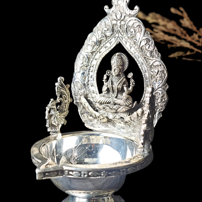 Antique Silver Deepam – Goddess Lakshmi Design