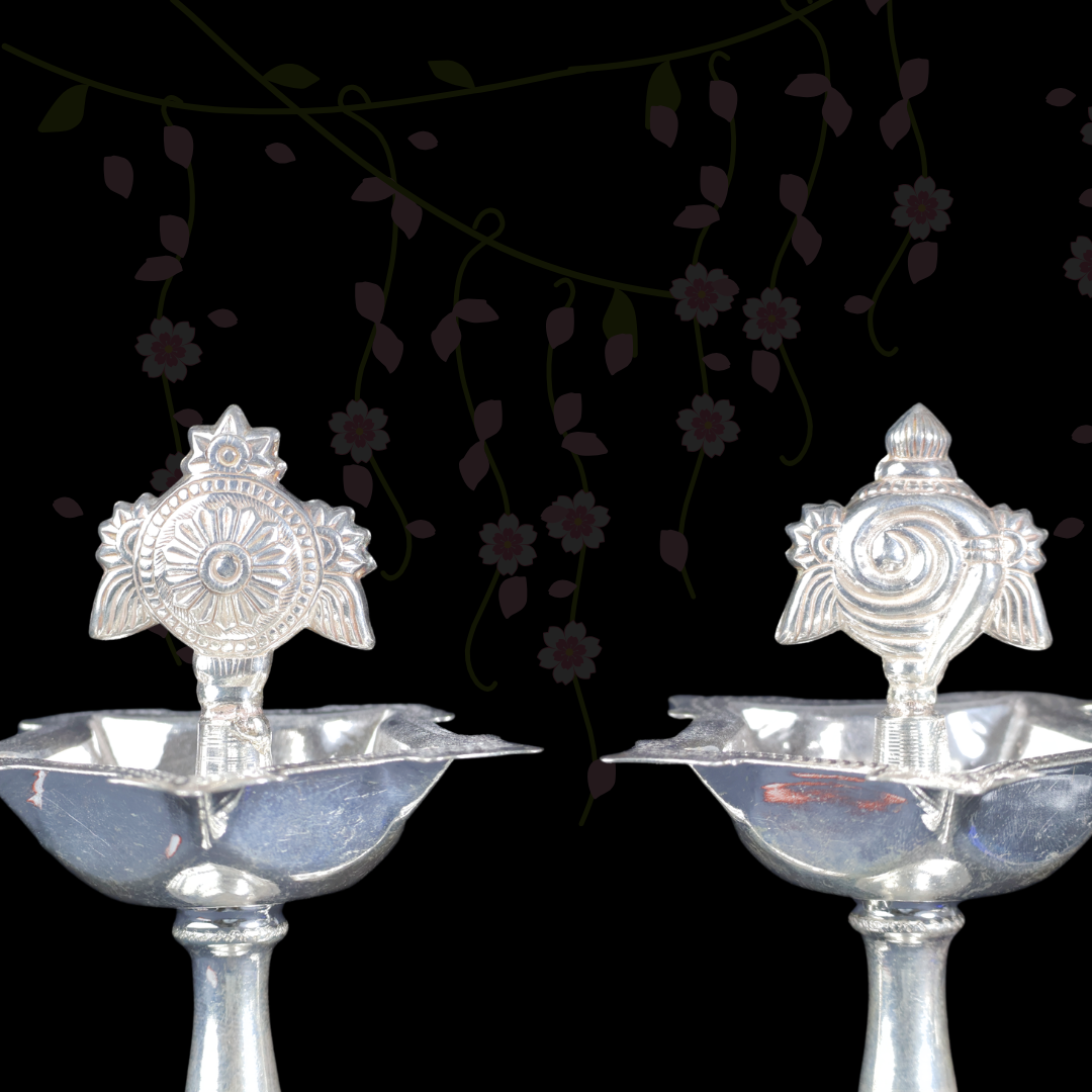 Silver Deepam Set – Traditional Silver Oil Lamps for Pooja