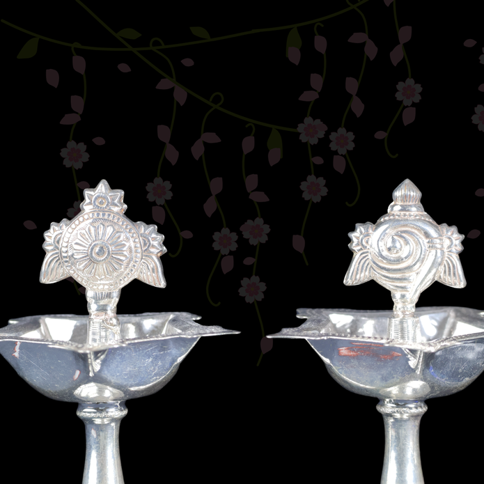 Silver Deepam Set – Traditional Silver Oil Lamps for Pooja