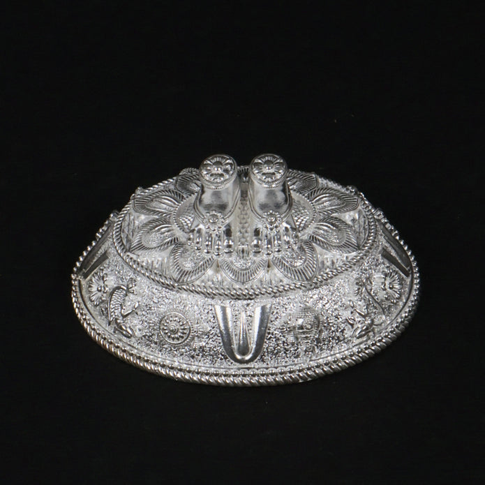 Traditional Silver Paduka on Decorative Base