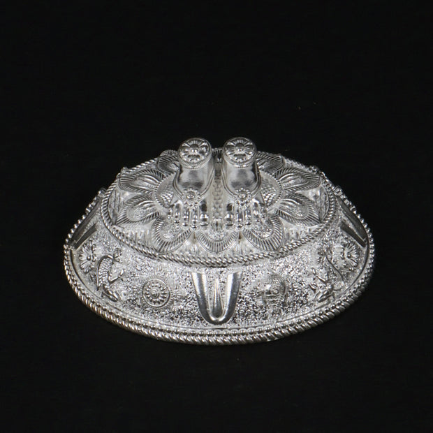 Traditional Silver Paduka on Decorative Base
