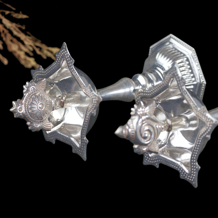 Silver Deepam Set – Traditional Silver Oil Lamps for Pooja