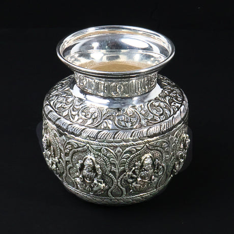 92.5 Silver Designer Chambu – Lakshmi Embossed Traditional Pooja Vessel