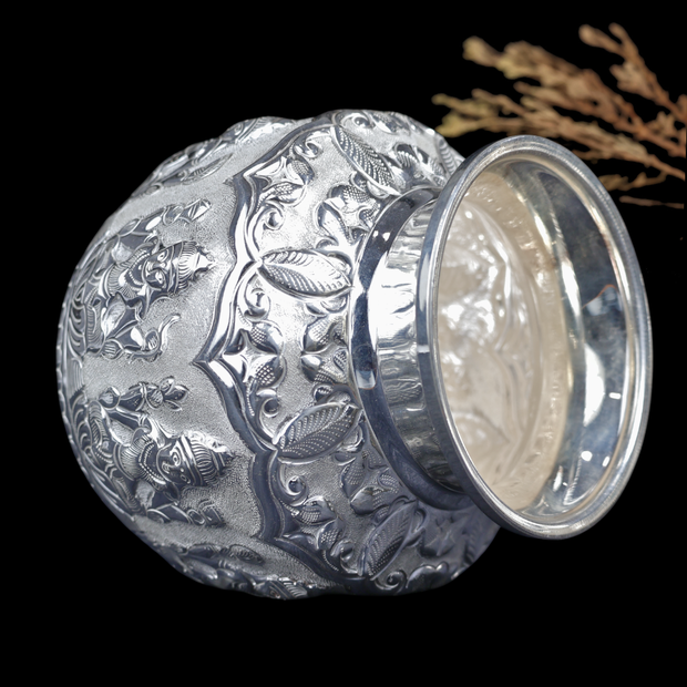 Silver Lakshmi Nakshi Chambu – Traditional Silver Kalash for Pooja