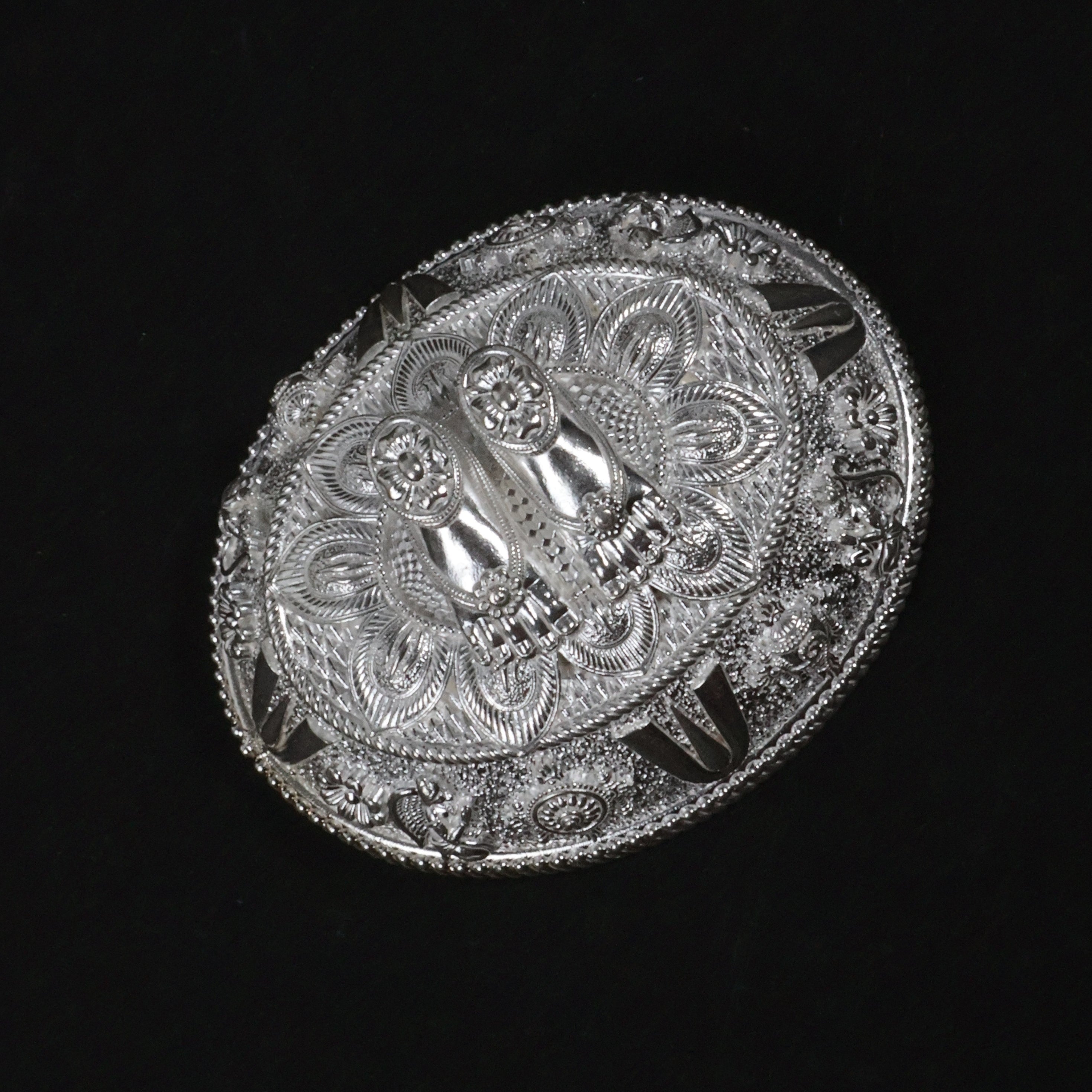 Traditional Silver Paduka on Decorative Base