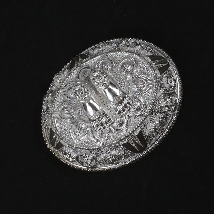 Traditional Silver Paduka on Decorative Base