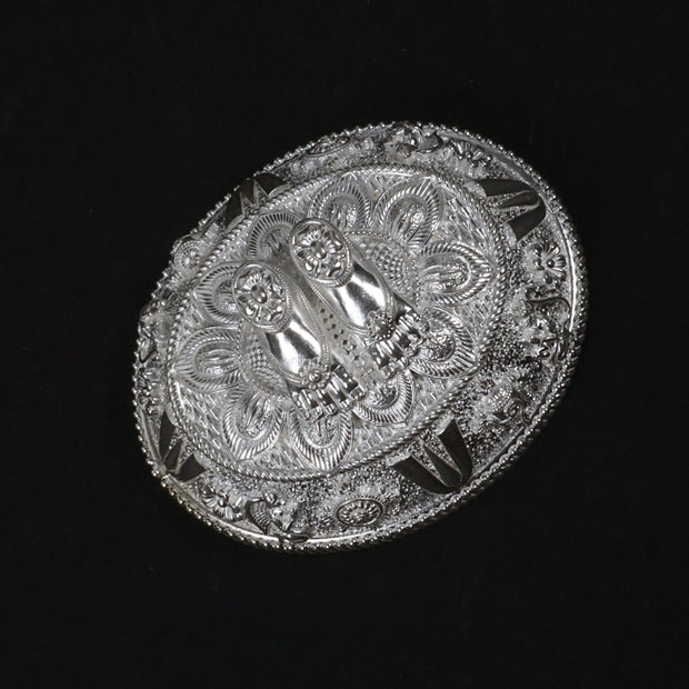 Traditional Silver Paduka on Decorative Base