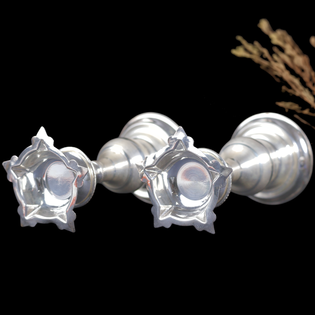 Silver Plain Deepam Set – Traditional Silver Oil Lamps for Pooja