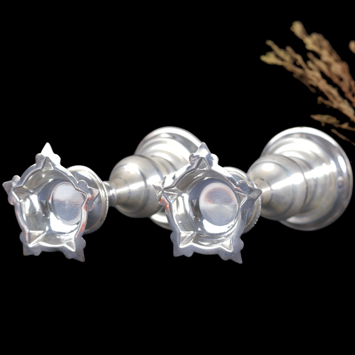 Silver Plain Deepam Set – Traditional Silver Oil Lamps for Pooja