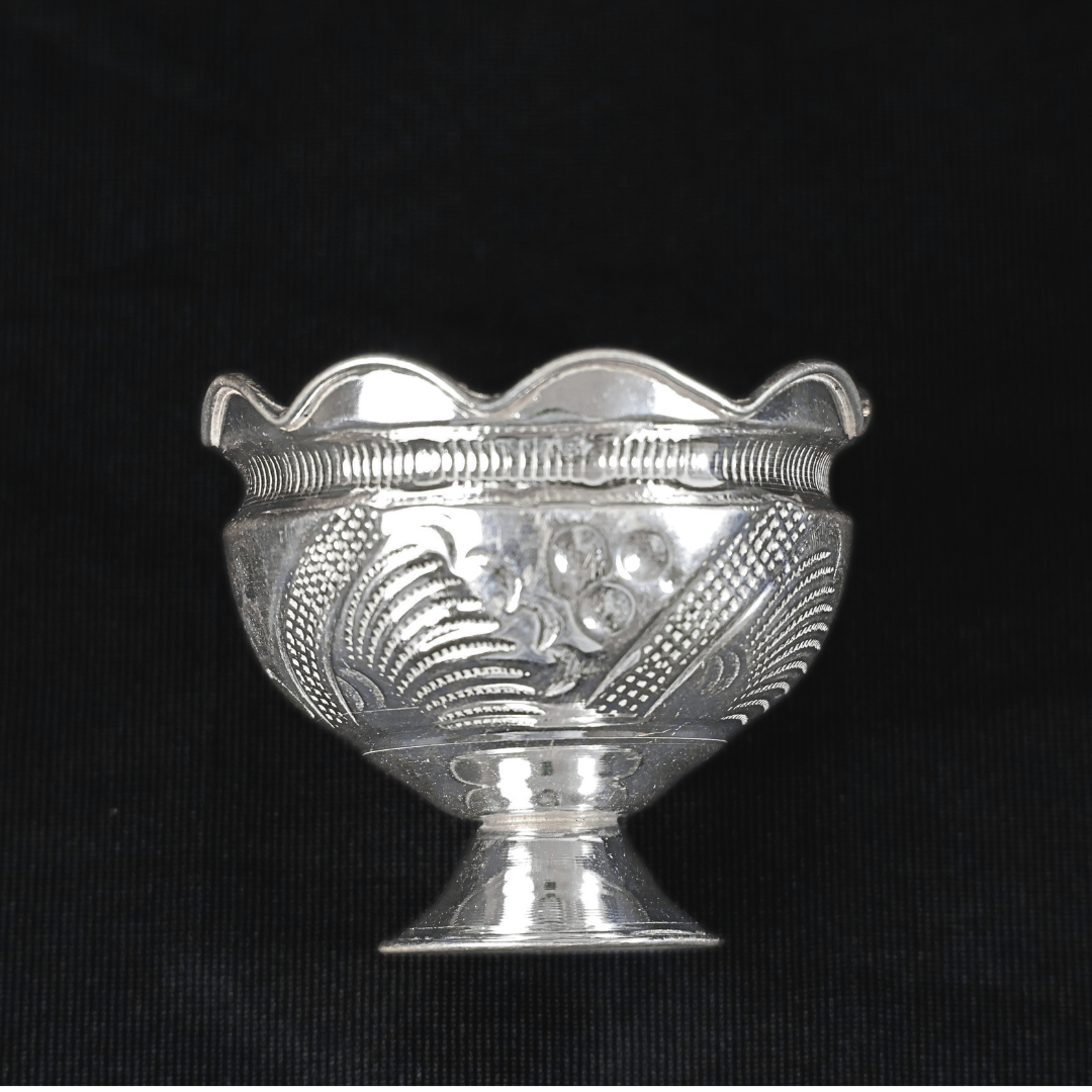 Silver Pedestal Bowl with Traditional Embossed Motifs
