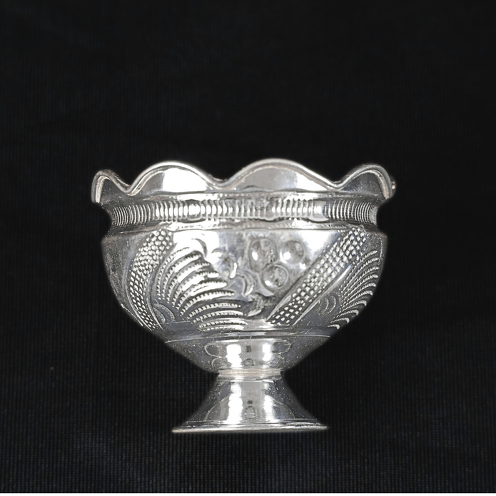 Silver Pedestal Bowl with Traditional Embossed Motifs