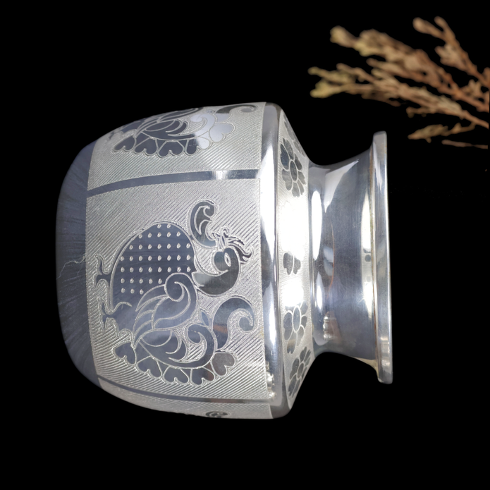 Silver Peacock Nakshi Chambu – Traditional Silver Kalash for Pooja