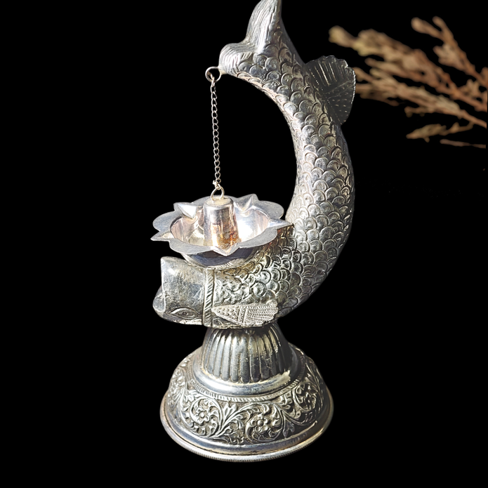 Silver Peacock Deepam – Traditional Design