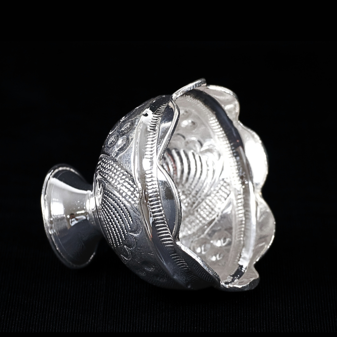 Silver Pedestal Bowl with Traditional Embossed Motifs