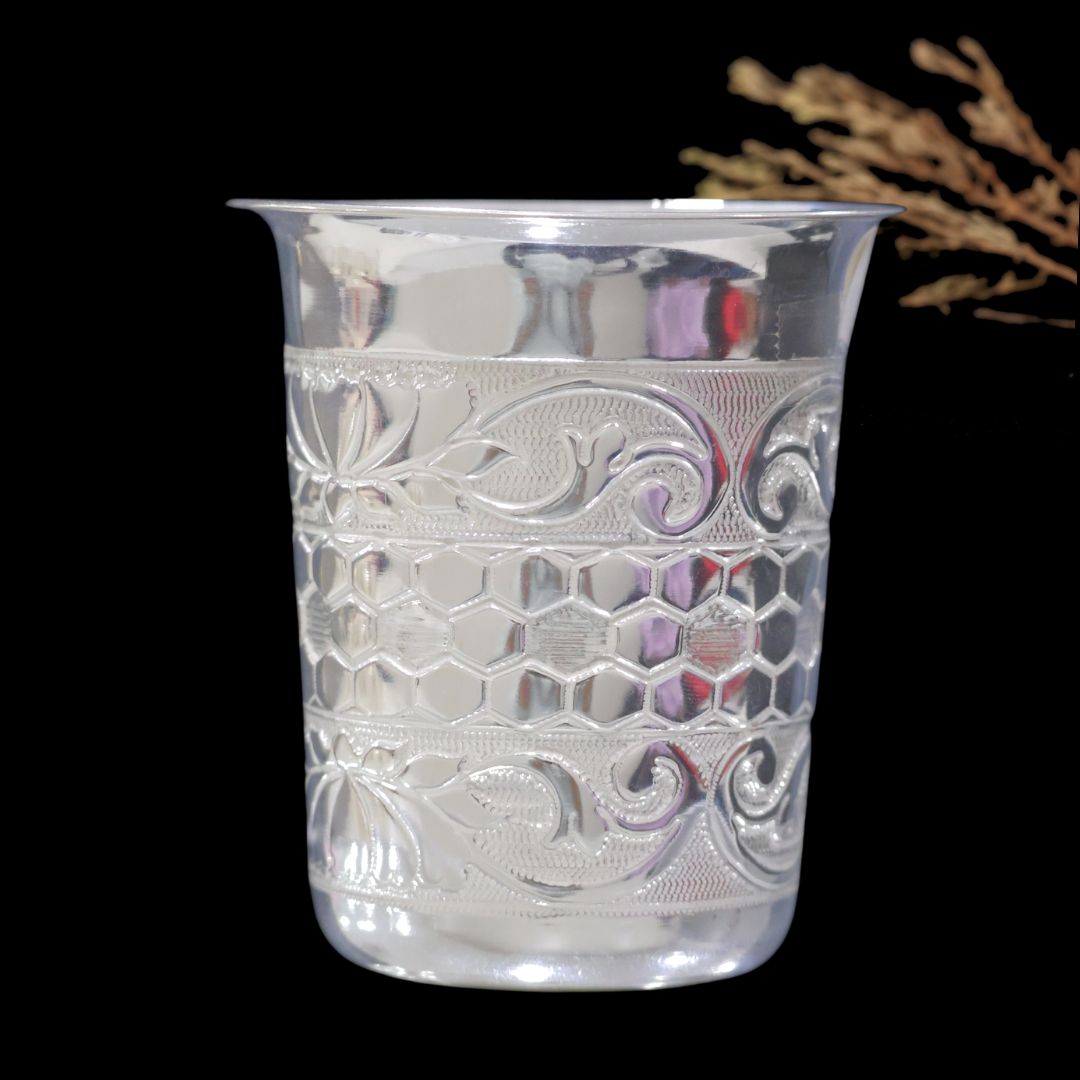 Silver Jali Nakshi Glass – Floral & Honeycomb Design