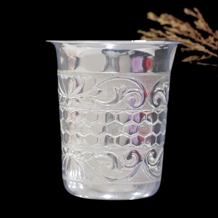 Silver Jali Nakshi Glass – Floral & Honeycomb Design