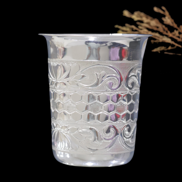 Silver Jali Nakshi Glass – Floral & Honeycomb Design
