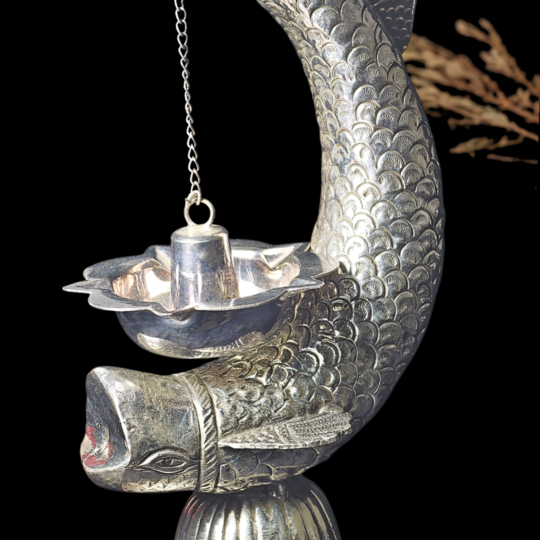 Silver Peacock Deepam – Traditional Design