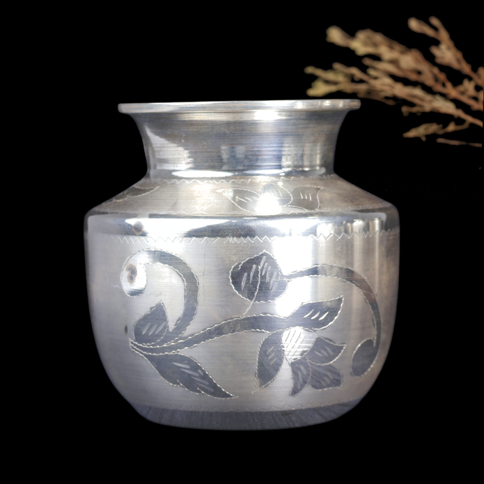 Silver Floral Chambu – Traditional Silver Kalash for Pooja