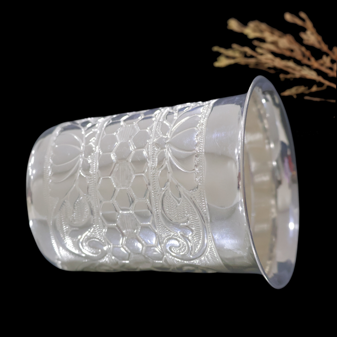 Silver Jali Nakshi Glass – Floral & Honeycomb Design