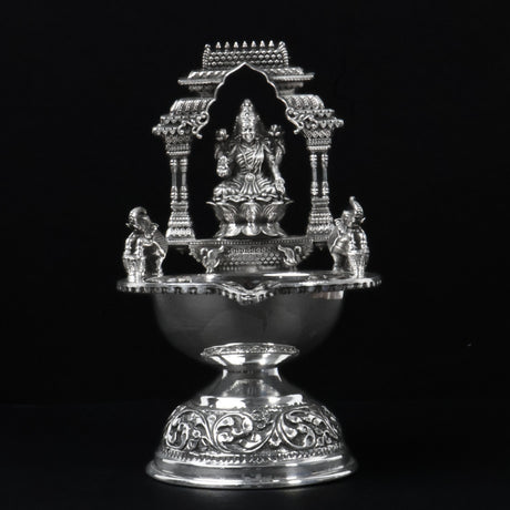 92.5 Silver Kamakshi Deepam – Traditional Handcrafted Divine Pooja Lamp
