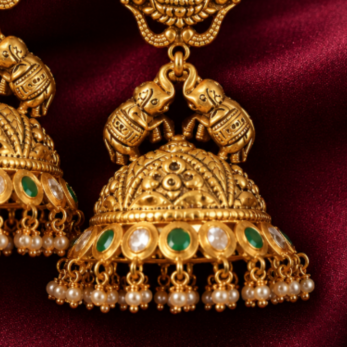916 Hallmarked Gold Lakshmi Jhumka Earrings ()