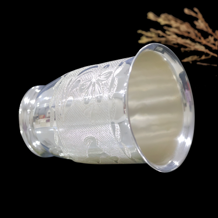 Silver Pushpa Nakshi Glass – Floral Engraved Design