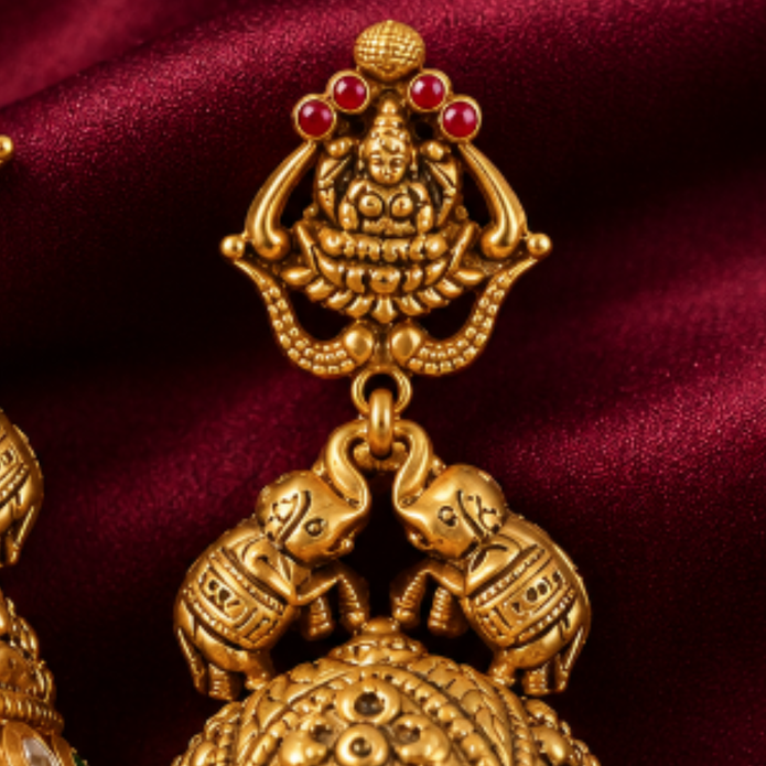 916 Hallmarked Gold Lakshmi Jhumka Earrings ()
