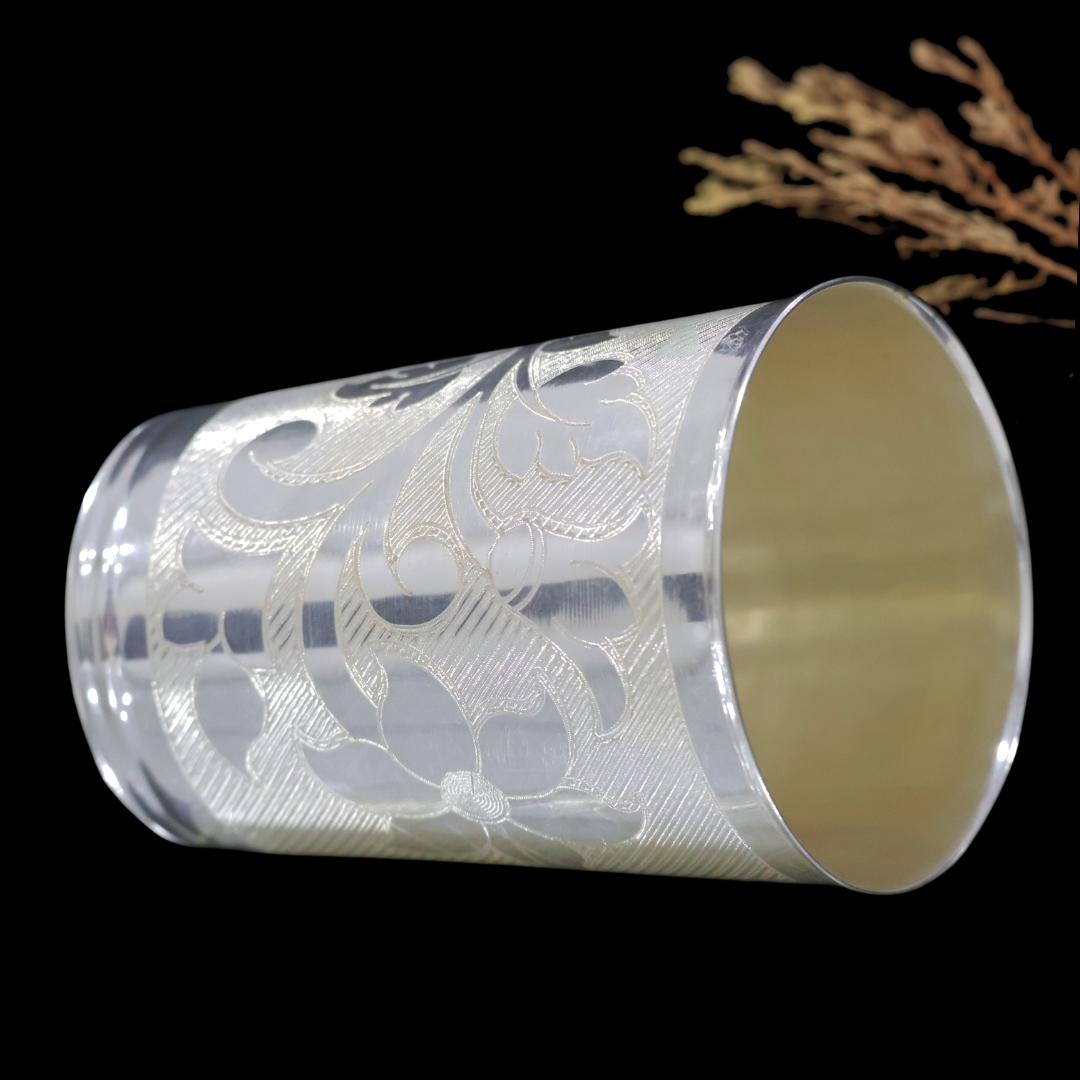 Silver Phool Nakshi Glass – Floral Engraved Design