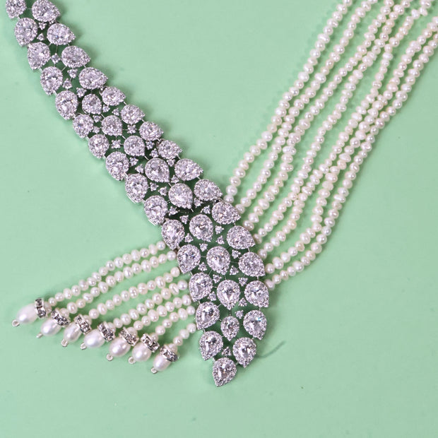 Elegant Pearl & Crystal Necklace Set