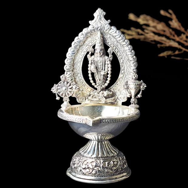 Antique Silver Deepam – Lord Venkateswara Design