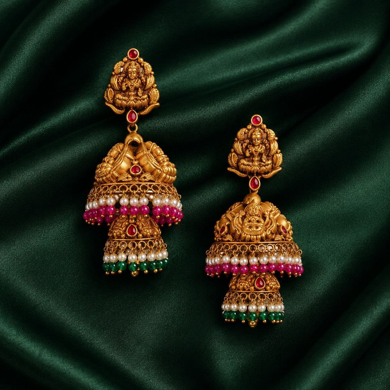 Gold Antique Temple Lakshmi Jhumka Earrings 916 Hallmarked