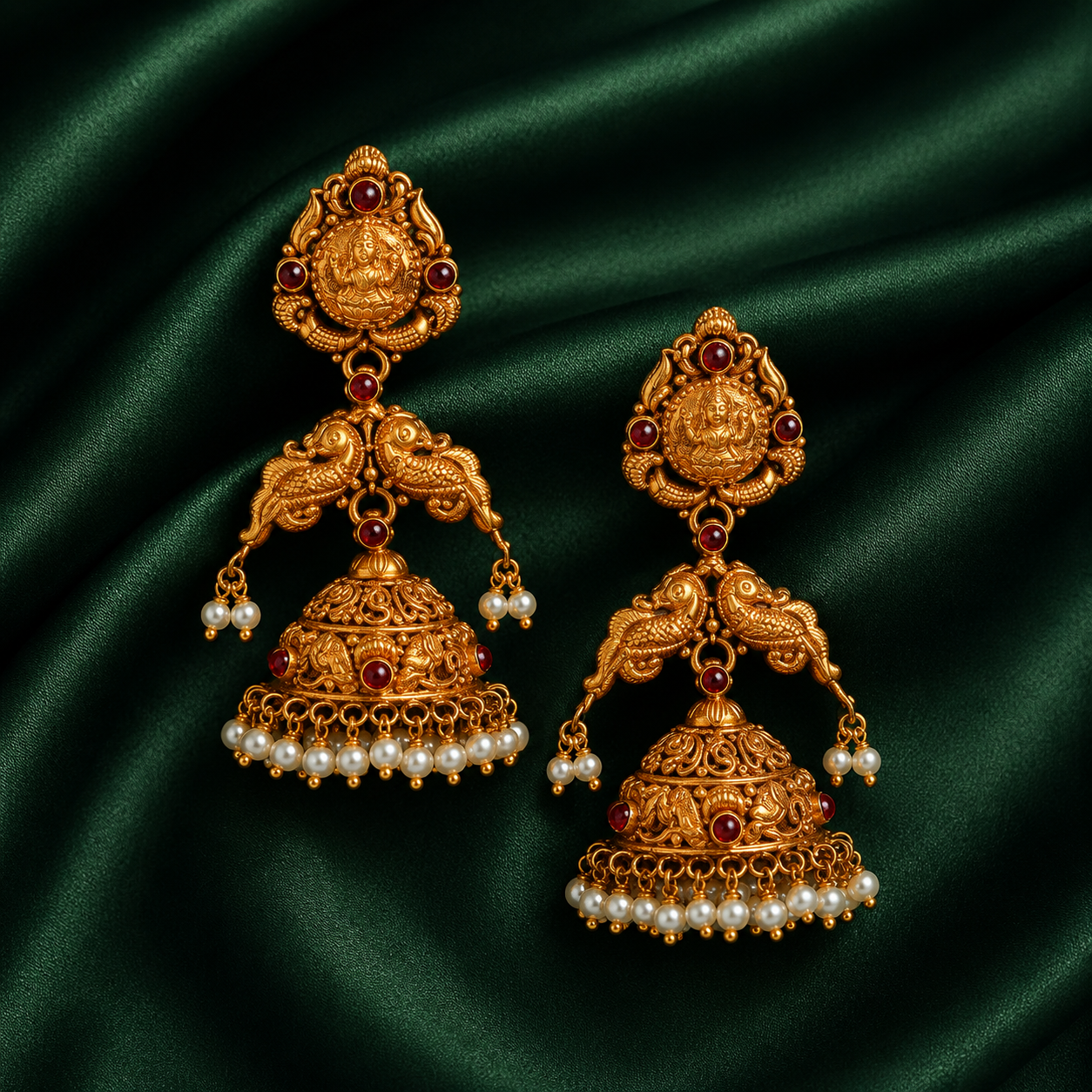 Royal Lakshmi Temple Gold Jhumka Earrings
