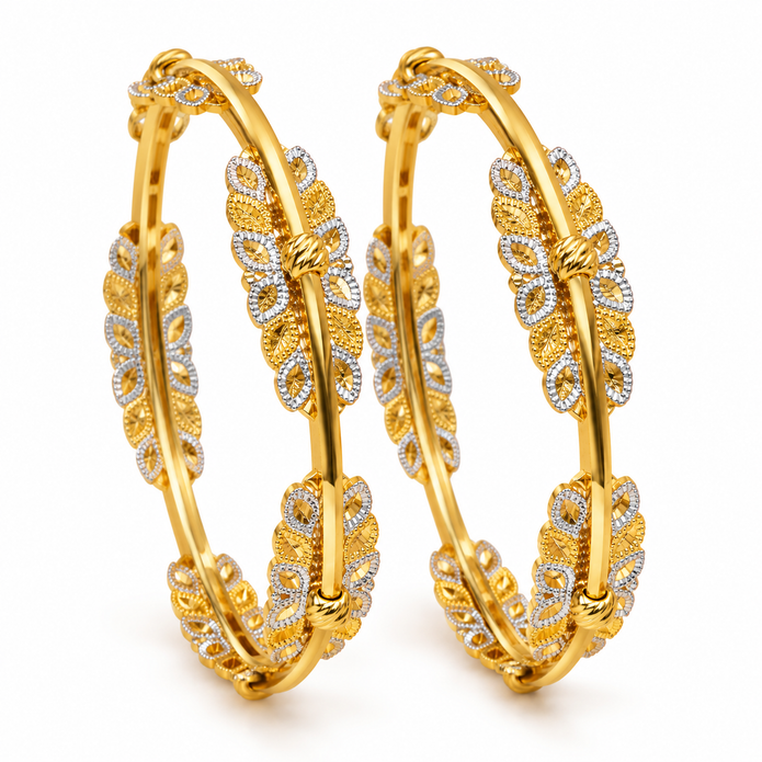 Two Tone Gold Bangles – Floral Designer Gold Bangles