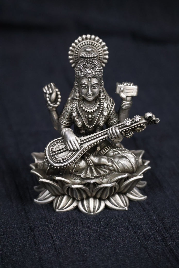 Silver Saraswathi Idol – Antique Finish