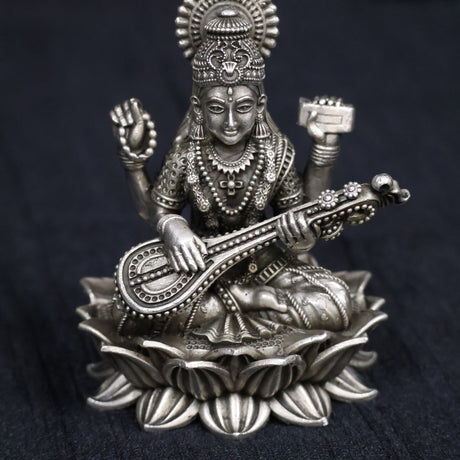 Antique Silver Goddess Saraswati Idol
