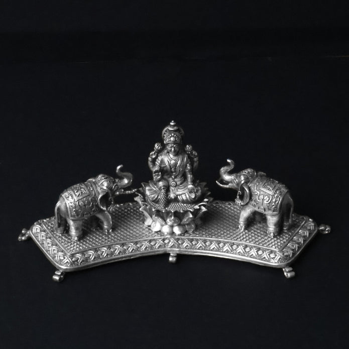 Traditional Silver Lakshmi Idol with Elephant Decorative Tray