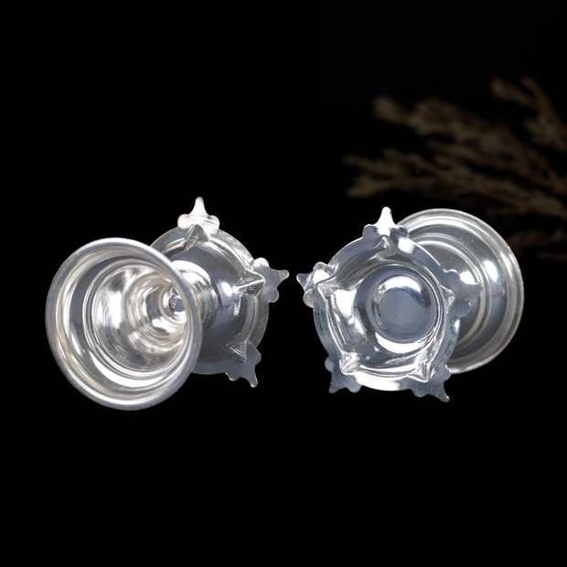 Decorative Diya Pair with detailed silver-colour design