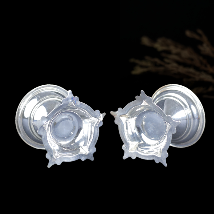 Decorative Diya Pair with detailed silver-colour design